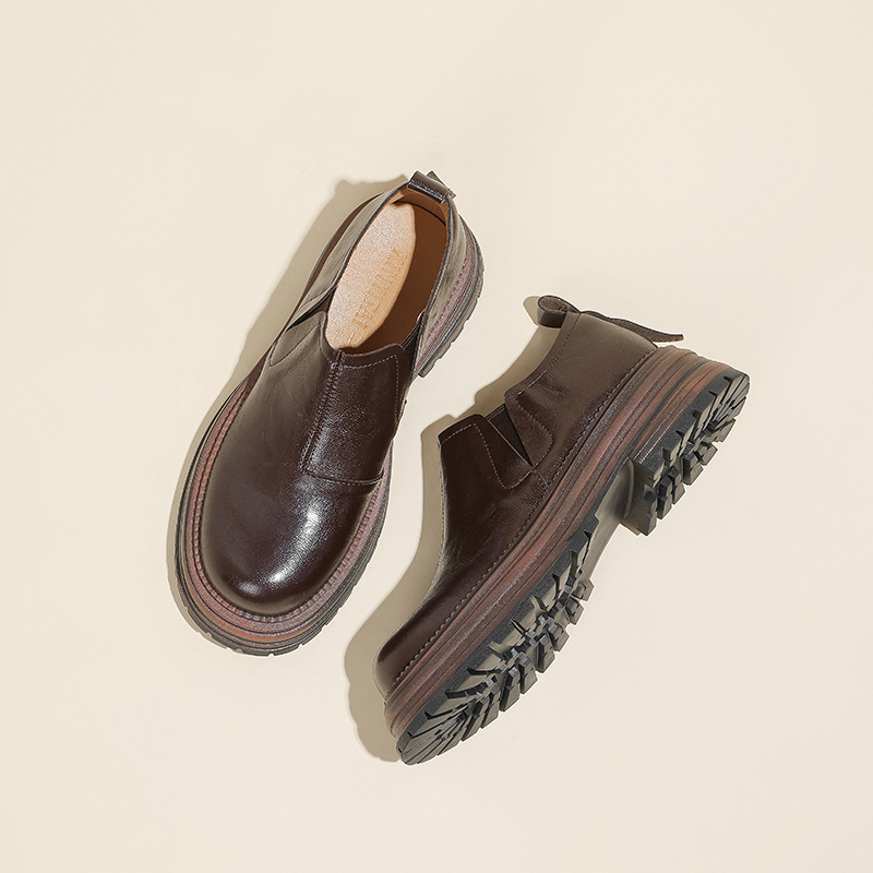 Women's Thick-soled Slip-on Loafers With Round Toe And Chunky Heel_voghion.com