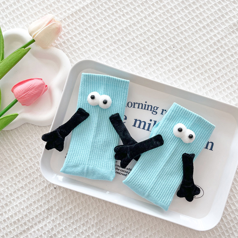 Pareja de dopamina calcetines magnéticos de mano calcetines de otoño rosa a media pantorrilla calcetines deportivos ropa exterior lindos calcetines de pila blanca