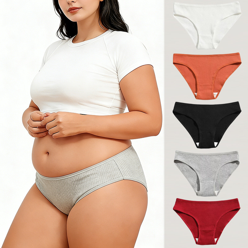 Cross-Border New Large Size Underwear, Mid-Low Waist Sexy Women's Underwear, Triangle Briefs, Pure Cotton Ribbed Girl's Hip-Hugging Underwear Cross-Border New Large Size Underwear, Mid-Low Waist Sexy Women's Underwear, Triangle Briefs, Pure Cotton Ribbed Girl's Hip-Hugging Underwear