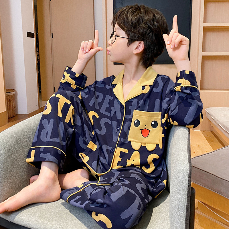Nuevos pijamas infantiles primavera y otoño niños algodón de manga larga delgada para niños mayores adolescentes niños ropa de hogar al por mayor