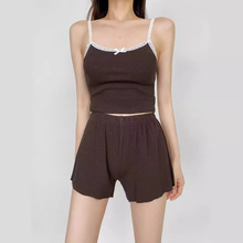 女装吊带短款背心+纯色舒适短裤两件套性感夏款薄款无袖分体套装