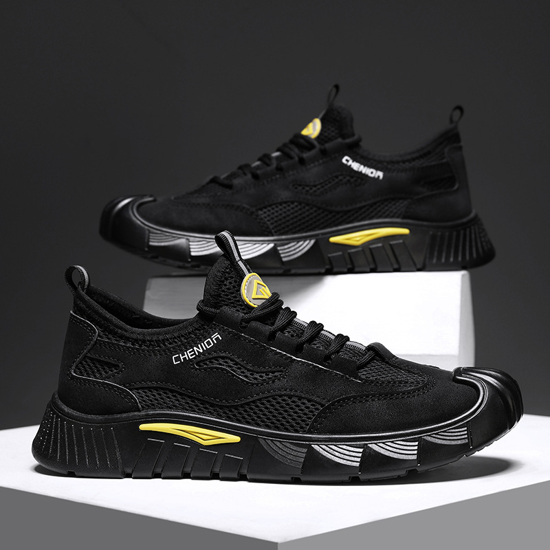 Zapatos de hombre 2025 primavera nuevos zapatos de protección de trabajo casuales transpirables de malla zapatos de moda versátiles zapatos de malla resistentes a la suciedad