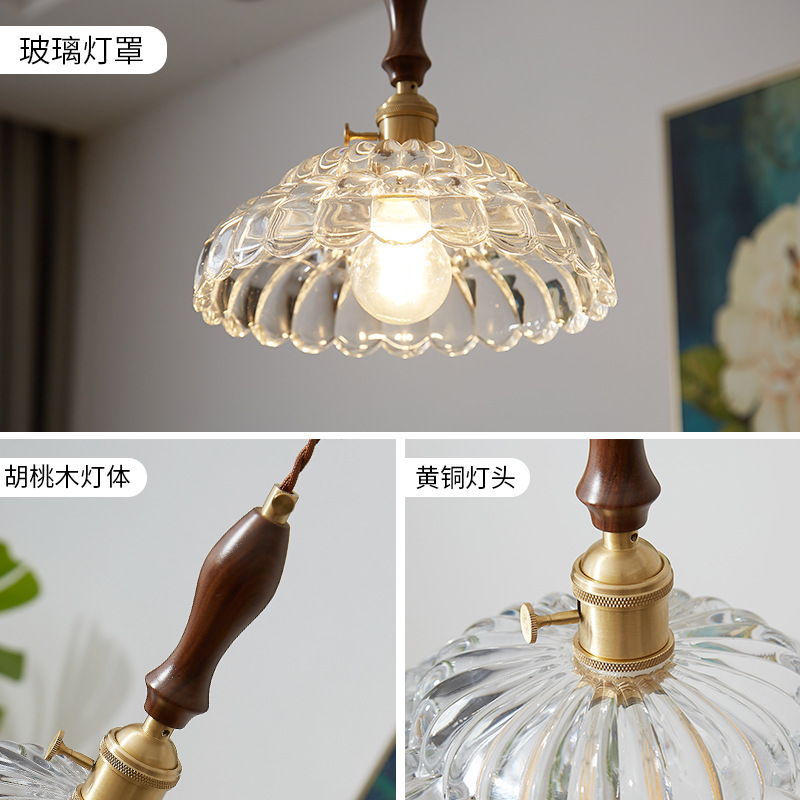 Lámpara de Araña Retro Japonesa de Cristal, Latón y Nogal, para Bodas, Escaparates, Cafeterías, Restaurantes, Bares, Mesitas de Noche