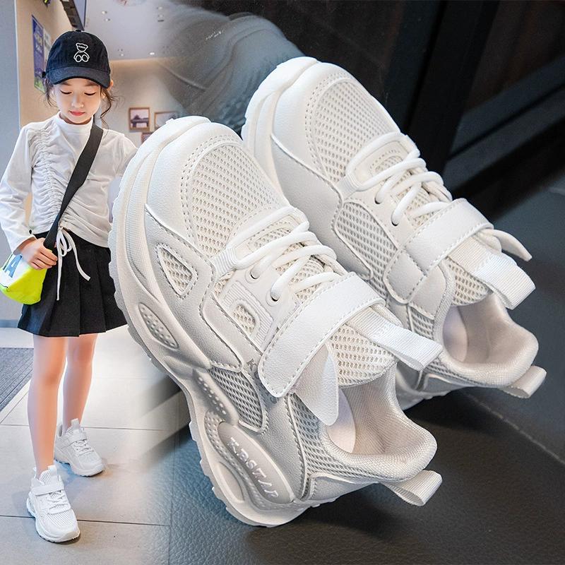 Кроссовки для девочек, дышащая детская сетчатая обувь, Осенние новые студенческие маленькие белые туфли, Универсальная мягкая подошва, обувь для девочек и Пап