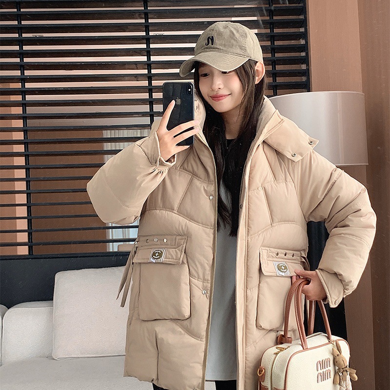 2025 nueva chaqueta de algodón encapuchada de tamaño grande chaqueta de algodón cálida de moda versión casual de algodón grueso chaqueta de mujer gruesa