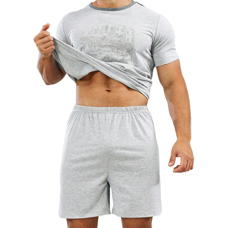 Conjunto de ropa de casa para hombre de comercio exterior, ropa de descanso informal fina de verano para hombres jóvenes, pijamas cómodos y elegantes para hombre con mangas cortas y pantalones cortos.