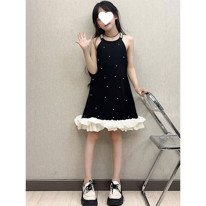 女の子の夏服のキラキラと輝くサスペンダーのスカート2025の新型の中で大きい子供の韓国版の洋気の中で長いベストのスカートの子供のスカートの潮|undefined