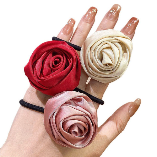 Romantic Date ~ Satin Rose Headband Hair Accessory High Elasticity Hair Tie for Women