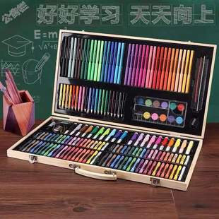 180 Wooden Box Watercolor Pen Painting Gift Box Safe, Non-Toxic and Washable Primary School Students' Colored Lead Crayons and Powder Cake Set