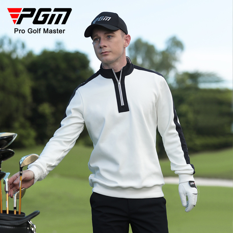 PGM golf men's autumn and winter windproof warm zipper stand collar coat fleece lining clothing long sleeve T-shirt