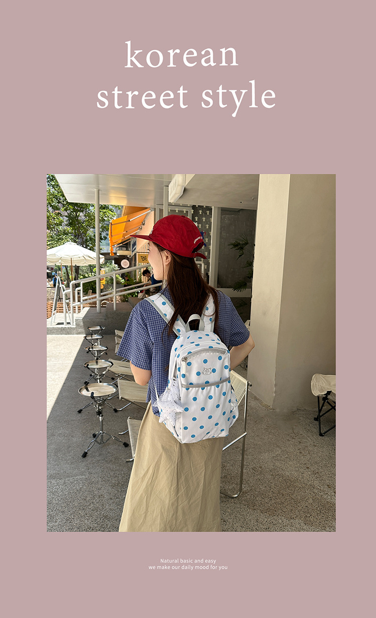 Polka Dot Lightweight Laptop Travel Nylon Backpack 10
