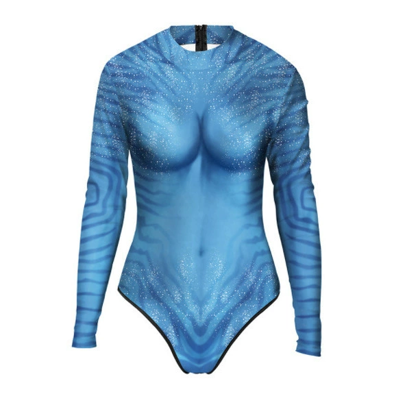 2025 внешняя торговля новый аватар стальной купальник cos персонаж цельный купальник женский 3D цифровой принт с длинными рукавами