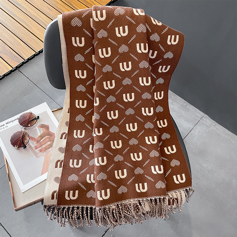 Neuer Kaschmirschal für Damen im Herbst und Winter, passend zum koreanischen Stil, doppelseitiger Schal mit M-Gitter, modischer, einfacher, warmer und dicker Schal_voghion.com