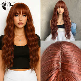 欧美大波浪长卷发红棕色哑光高温丝假发头套24