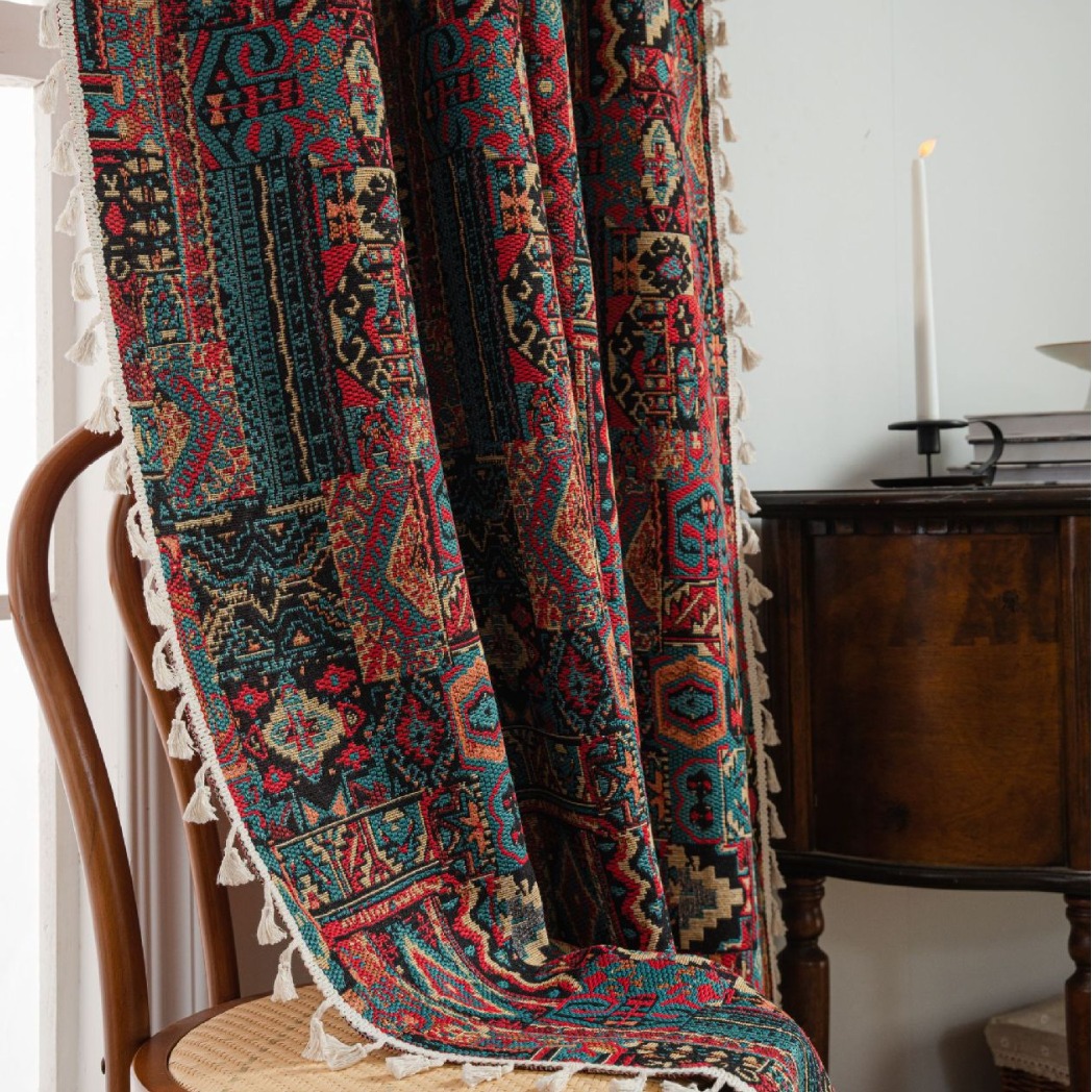 伊琪韻カーテンジャカード幾何学衝突色ジャカードカーテン完成品キッチンカーテン