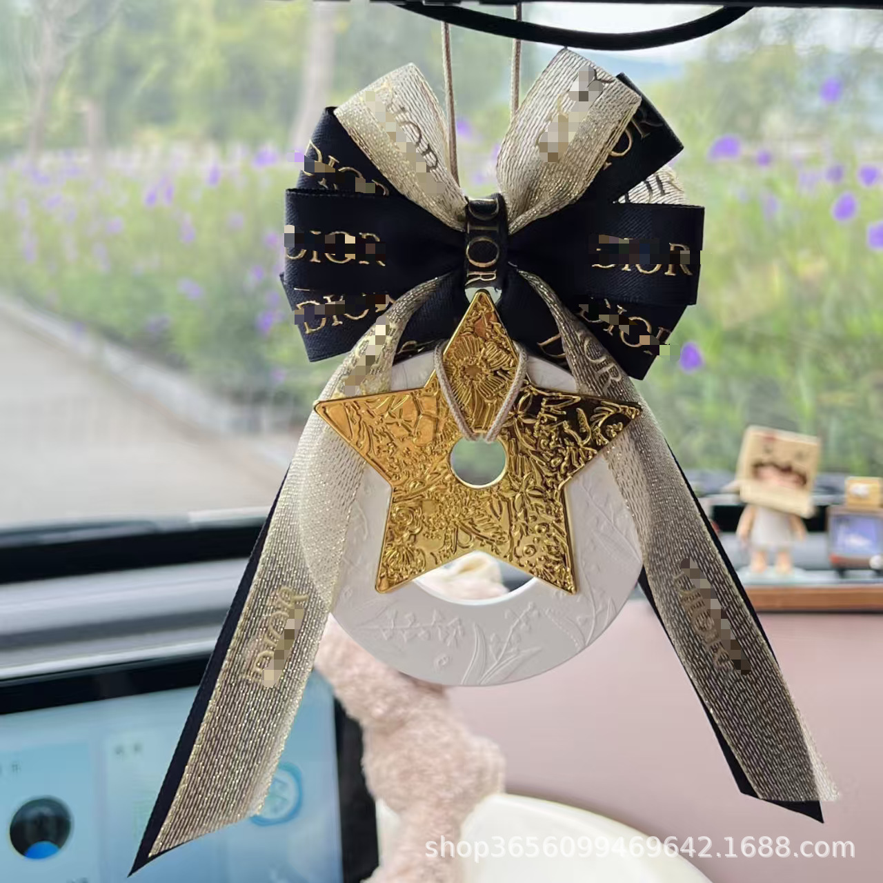 Luxury Star Car Hanging Ornament with Ribbon, Lucky Star Car Pendant, Aroma Diffuser Stone, Car Hanging Decoration, Fragrance Aromatherapy