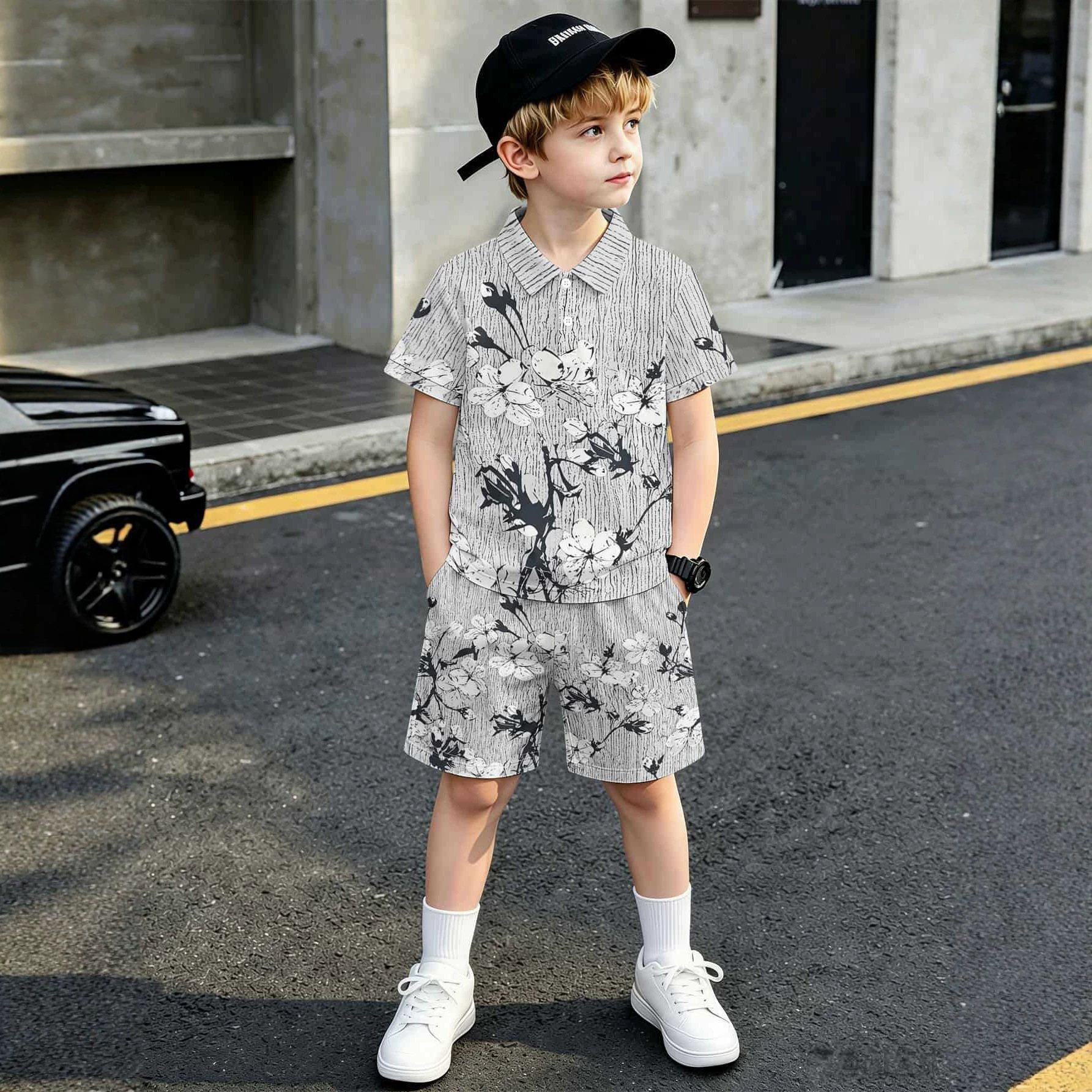 3D Printed Design Polo Shirt, Wholesale, New Product Hot Sale, Boys' T-Shirt And Shorts_voghion.com