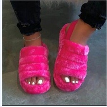 тапки сандалии 女毛毛拖鞋slippers women sandals