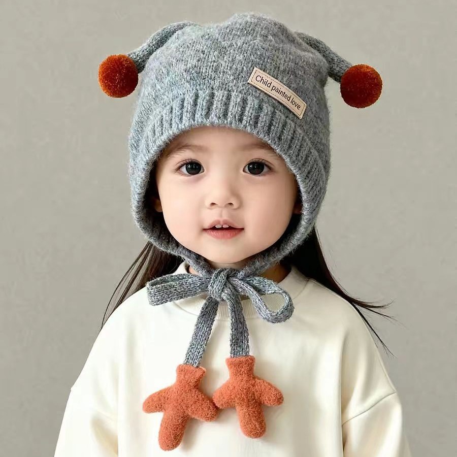 Children's Winter Hats Korean Style Thickened Ear-Protecting Hats for Boys, Warm Autumn and Winter Outdoor Windproof Hats for Girls and Babies, Knitted Hats