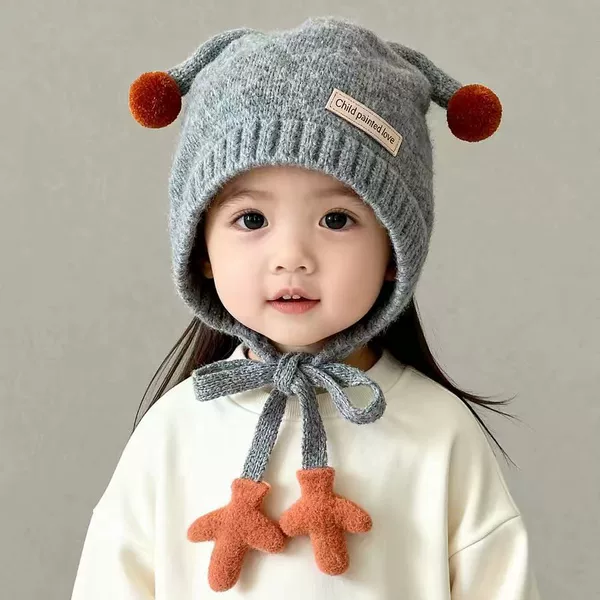 Children's Winter Hats Korean Style Thickened Ear-Protecting Hats for Boys, Warm Autumn and Winter Outdoor Windproof Hats for Girls and Babies, Knitted Hats