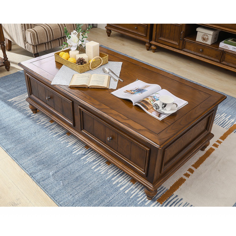 2022新款美式乡村全实木茶几电视柜组合白蜡木小户型茶桌客厅家具