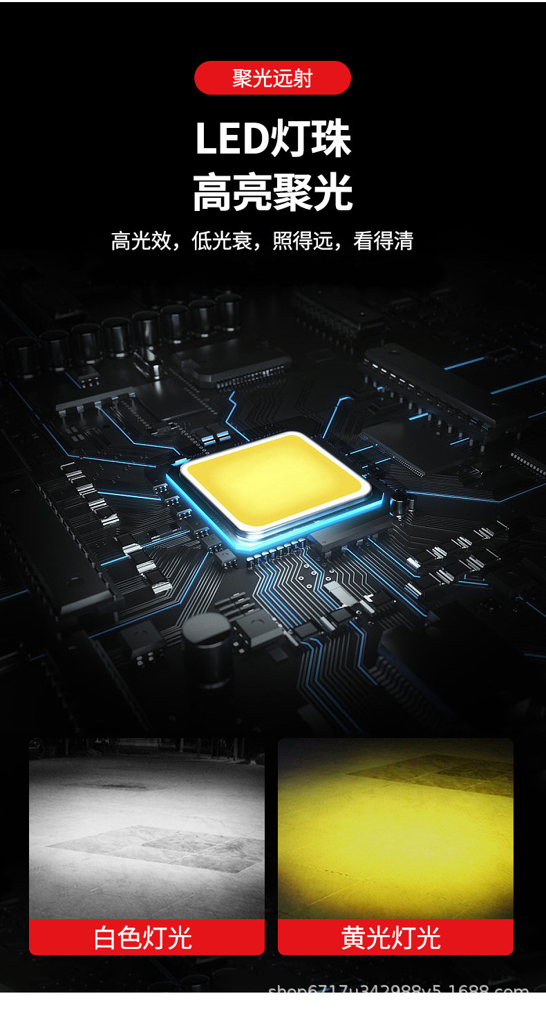 Motorcycle Spotlight with Three Led Bulbs, 60W Yellow and White High/Low Beam Laser Electric Vehicle Headlight, Three-Eye Spotlight