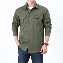 胖子秋冬新款加绒衬衫男式休闲户外工装多袋衬衣大码宽松1389