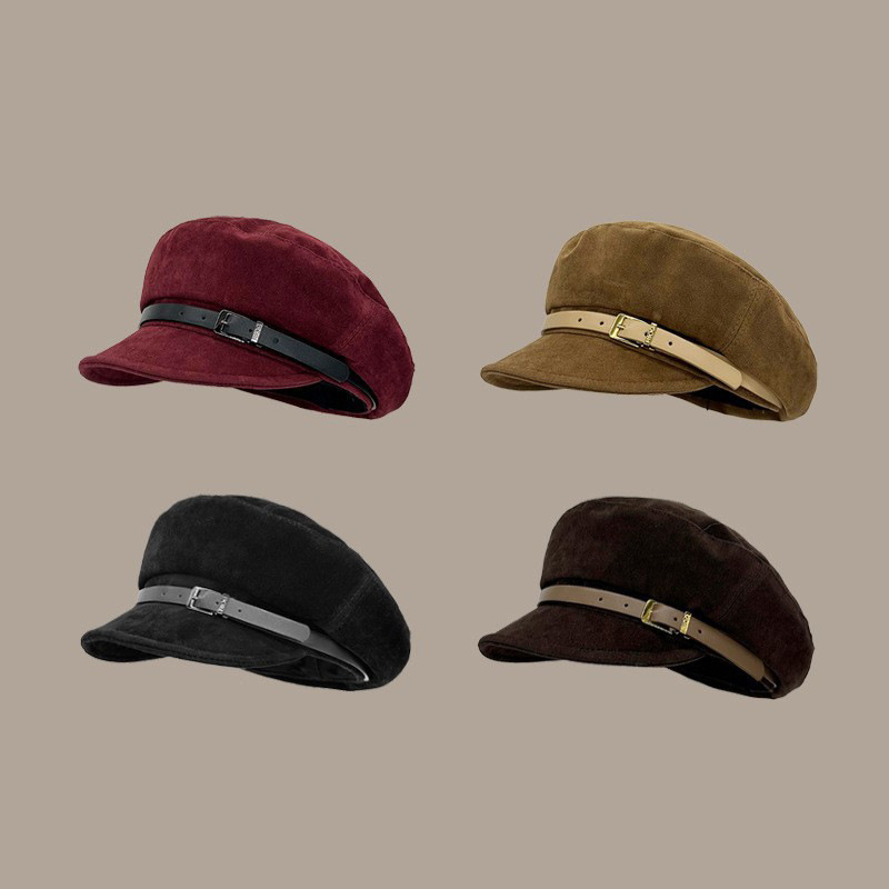 Corea del Sur de seda gorra de periódico superior plana gorra mujer moda de otoño y invierno británico Anchor Boina roja elegante gorra pintora