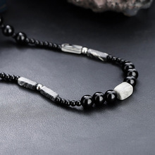 项链男天然石黑色串珠个性设计嘻哈百搭配饰女夏季高级感简约饰品
