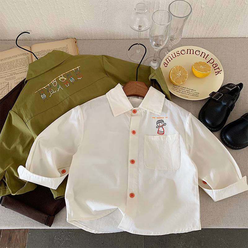 7069 ropa para niños camisas para niños primavera y otoño 2025 nueva camisa de manga larga para niños primavera chaqueta fina de celebridades de Internet primavera