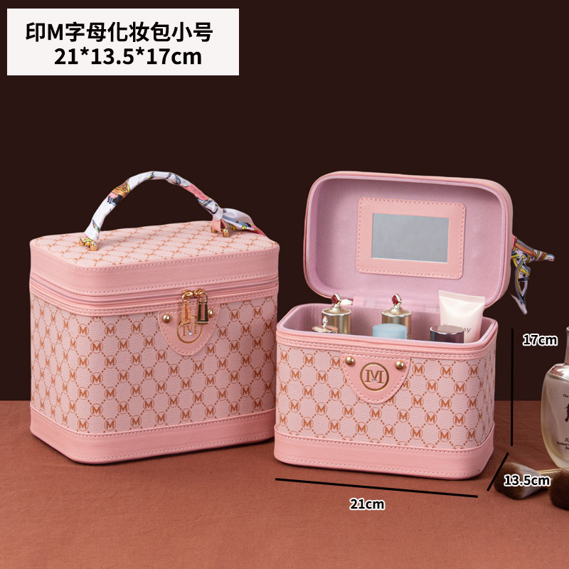 2024 nuevo retro bolsa de maquillaje de gran capacidad multifuncional caja de almacenamiento de maquillaje portátil caja de maleta impermeable