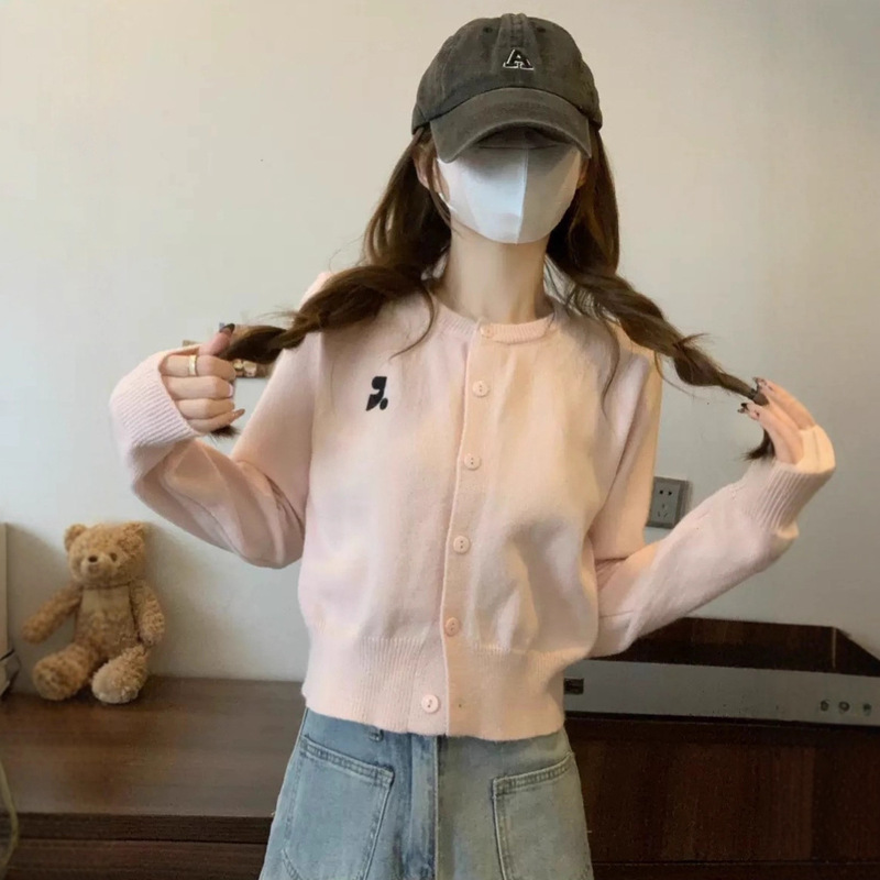 Korean Restandrecreation Zhao Lusi's Same Style Knitwear Rr Embroidered Short Slim Sexy Cardigan