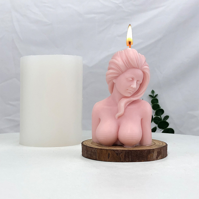立體大胸沉思女人體香薰蠟燭硅膠模具diy半身人體石膏擺件香皂模