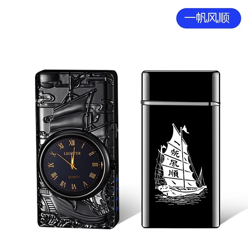 Reloj de alta gama de celebridades de Internet, cargador de sonido, encendedor, a prueba de viento integrado con luz, letras creativas dos en uno para hombres Shenlong