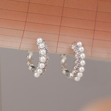 日韩新款珍珠锆石圈圈耳环女高级感精致小巧时尚轻奢复古气质耳饰