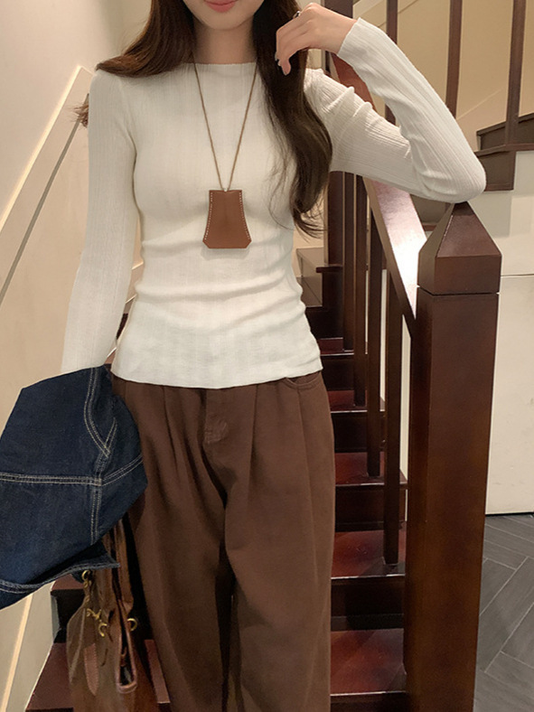 高级感灰色针织毛衣女2025秋季新款韩系修身显瘦打底衫内搭小上衣|undefined