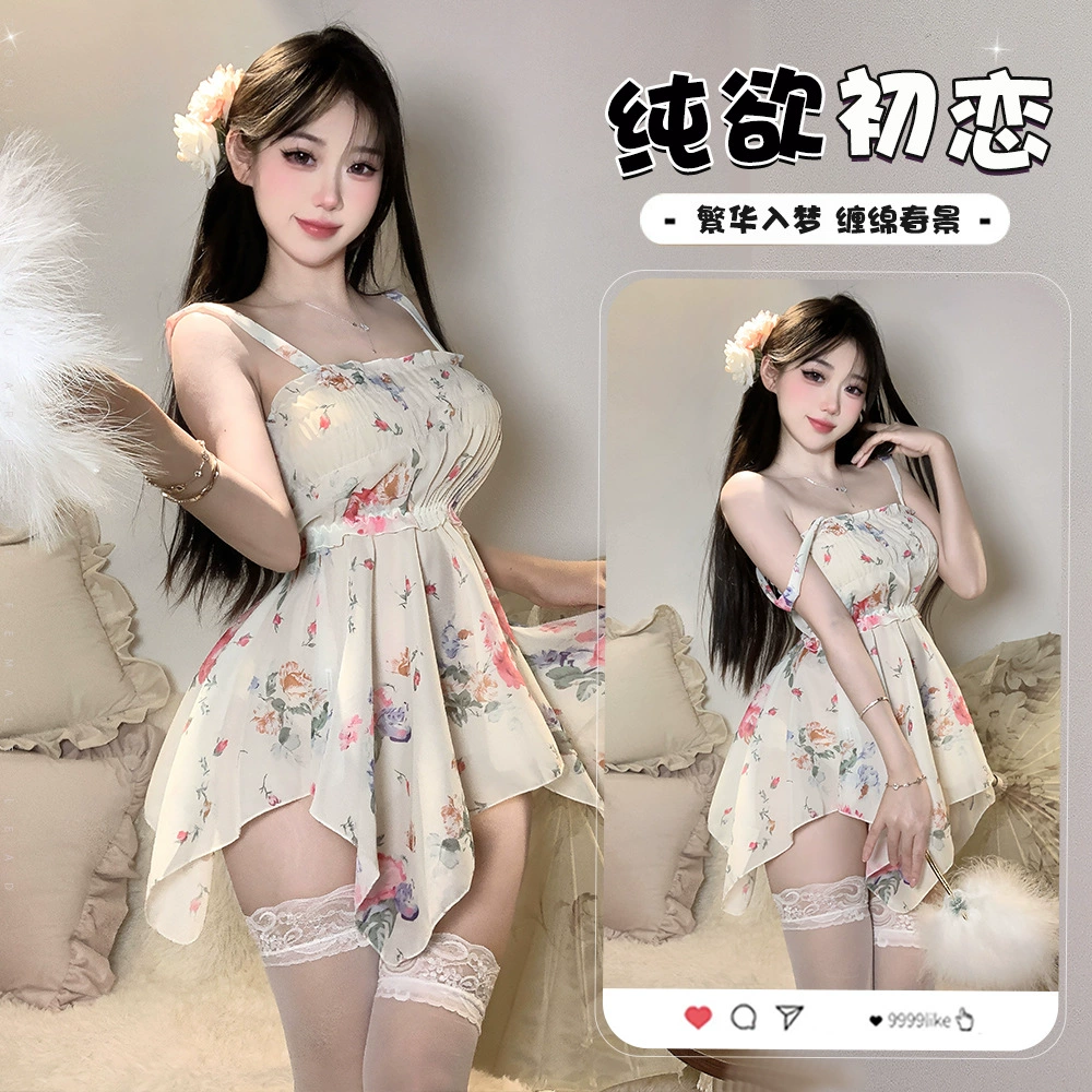 Underwear, retro sexy slip dress, pijama, set, french style, floral print
