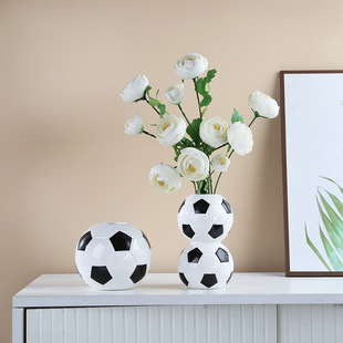 New Cross-Border Ceramic Football Vase Hydroponic Flower Pen Holder Creative Living Room Decoration World Cup Fan Ornaments