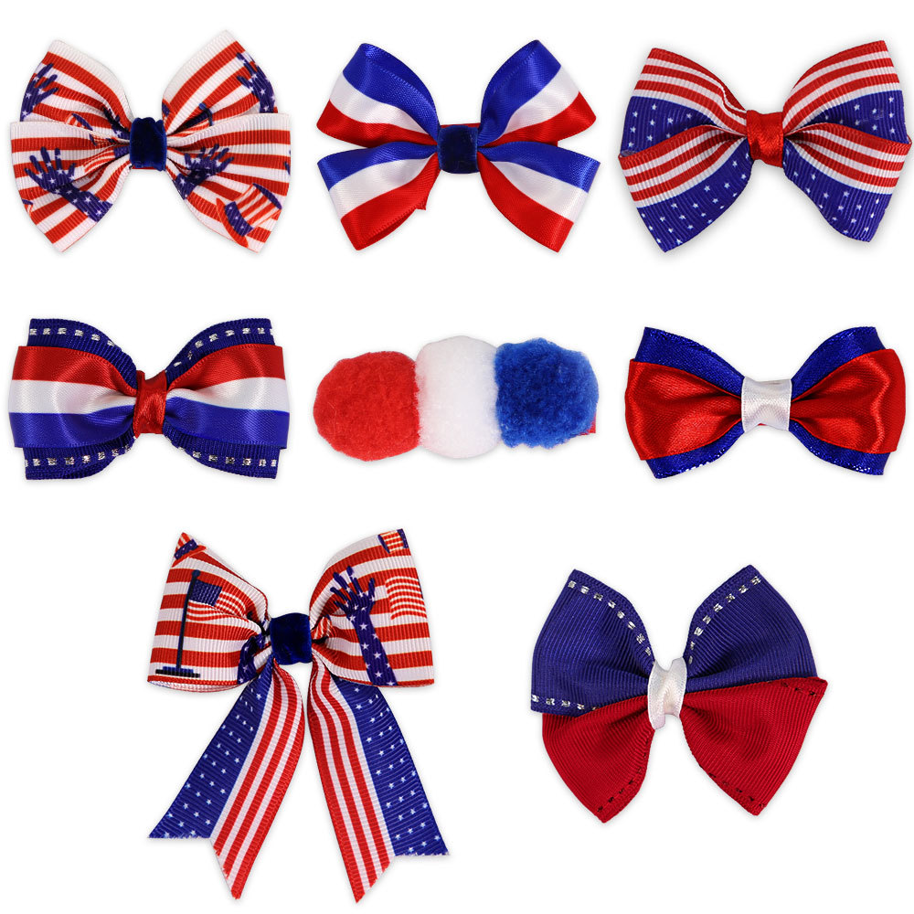 Nueva pinza para el cabello del Día de la Independencia de EE. UU., Clip lateral a rayas rojas, blancas y azules, accesorios para el cabello, estampado de estrellas y rayas femeninas, clip de pico de pato con lazo