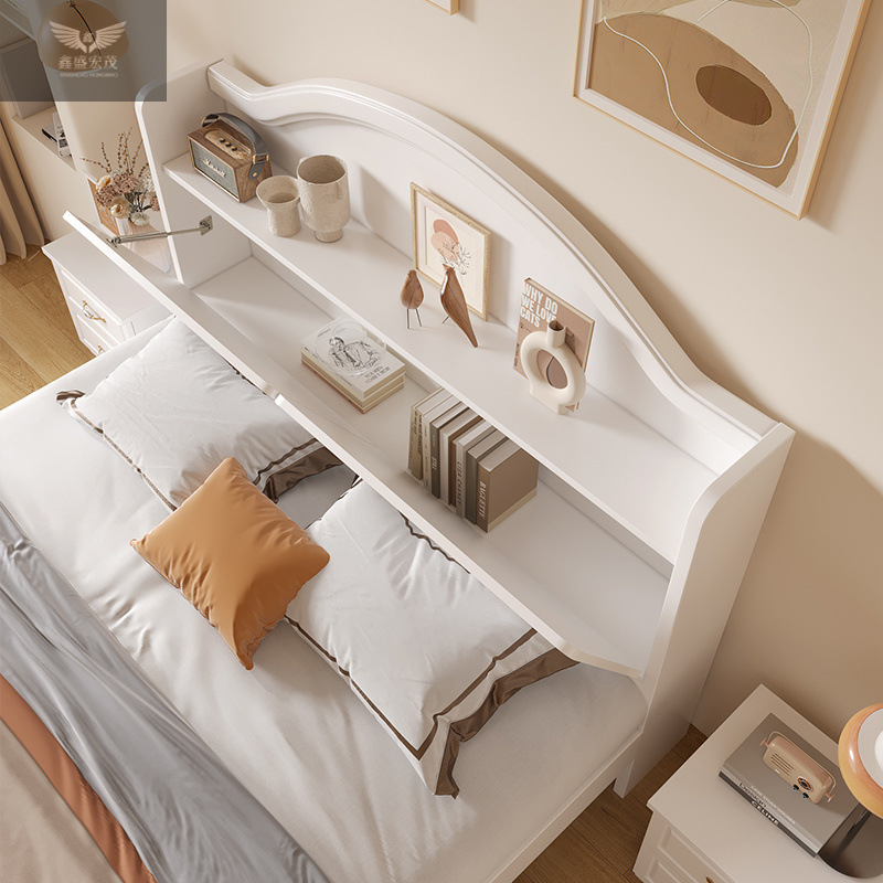 Cama americana de madera maciza 1,5 m Cama doble minimalista moderna 1,8x2m Dormitorio principal Casa de familia 1,2 m Cama individual de madera