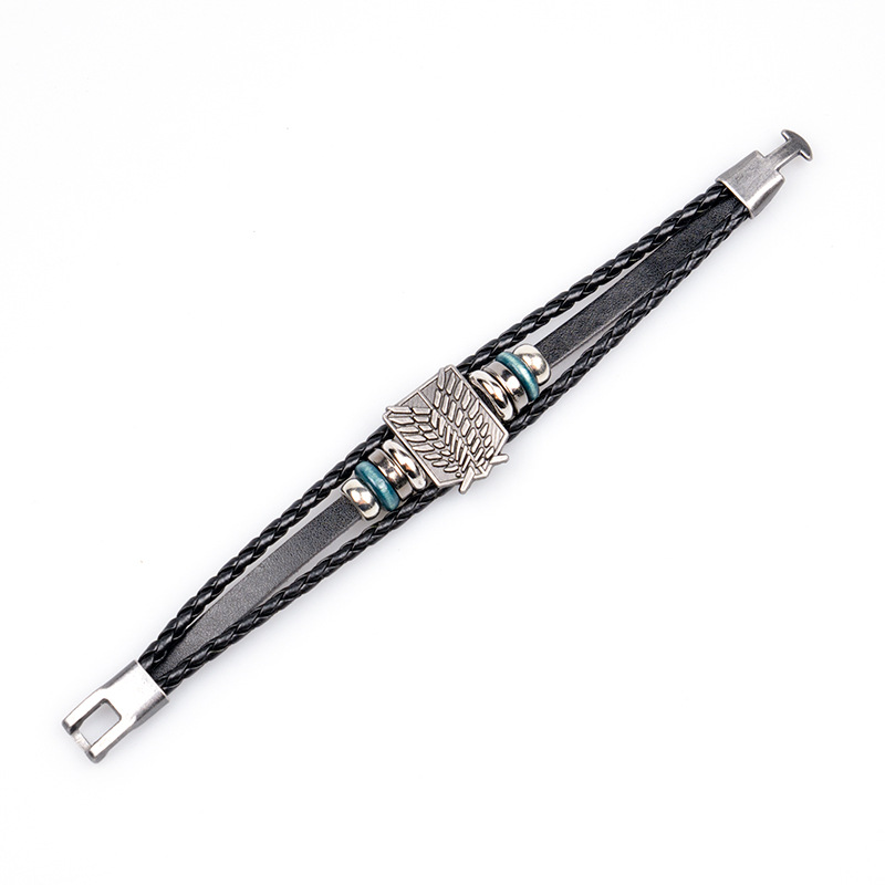 Geometric Pattern Men's Gender Layered Design Retro Geometric Pu Leather Layered Men's Bracelets Men Cord & Leather Bracelets