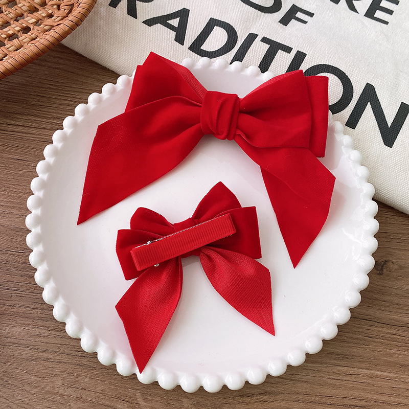 12g Weight Hair Clip Hair Accessories Type 1 Piece Quantity Party, Street Occasion Bow Knot Pattern Women's Gender Sweet Style New Year Velvet Wine Red Series Basic Solid Color Bow Barrettes Sweet Back Head Princess Children Girls' Hair Accessories 3