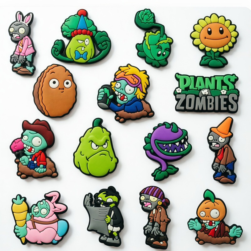 New Plants vs. Zombies PVC soft rubber shoe charms, shoe buckles, clog accessories, DIY decorations, and phone case stickers