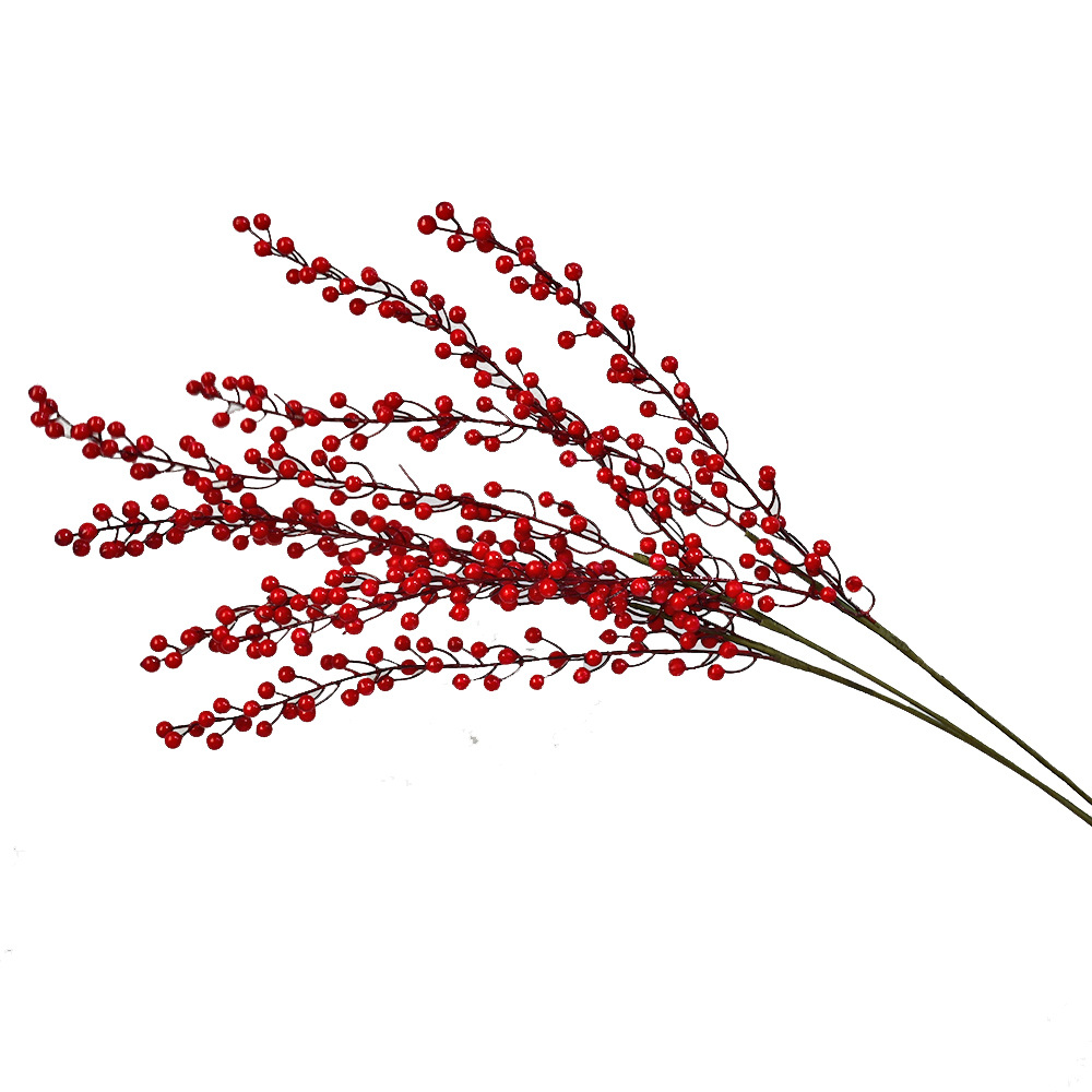 Flor Artificial de Fruta de la Fortuna de 3 Puntas, Baya Roja, Decoración para Sala de Estar, Fruta Roja de la Suerte, Rama de Fruta Artificial, Baya