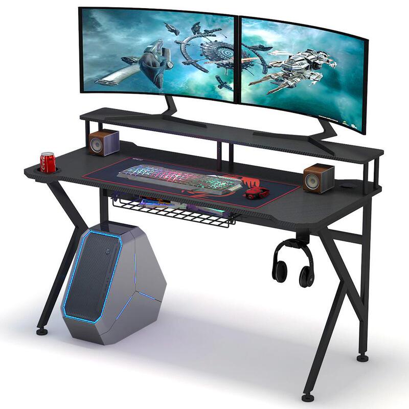 Carbon Fiber Gaming Desk Computer Desk with Monitor Stand Headphone Hook Water Cup Holder Manufacturer Customized Direct Sales