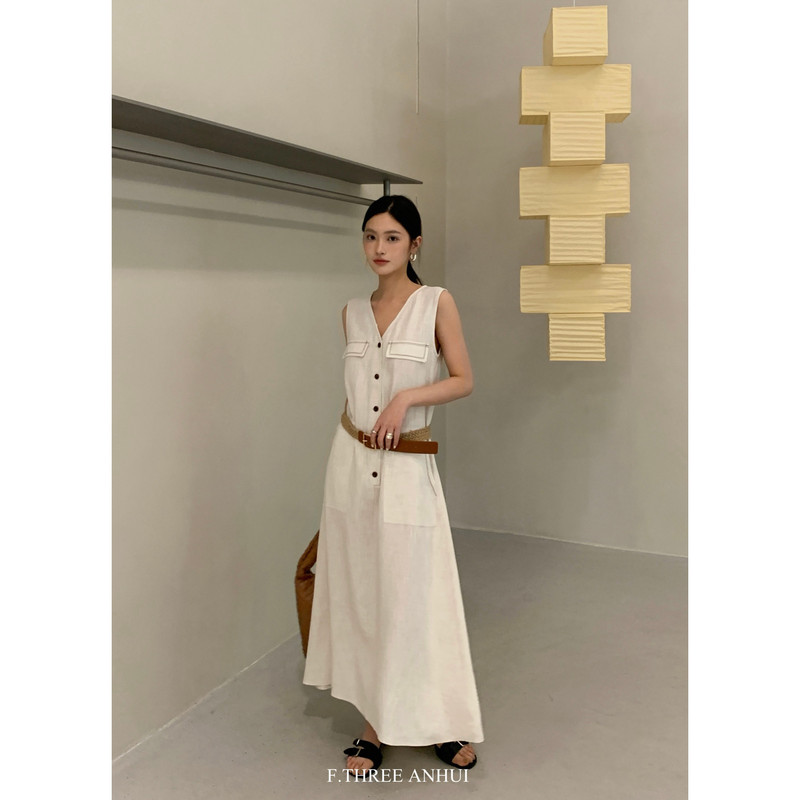 F.Three Three Sisters - Simple and Stylish Sleeveless Vest Dress for Work (with Belt) 99552 F.Three Three Sisters - Simple and Stylish Sleeveless Vest Dress for Work (with Belt) 99552