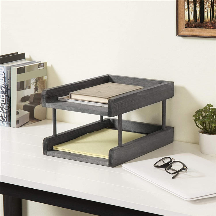 2 layers rustic gray wooden file storage box file tray