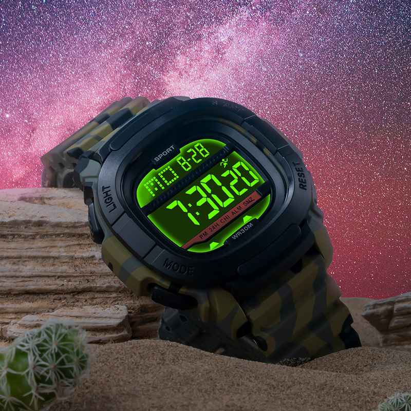 Moda multi-funcional deportes al aire libre comercio exterior reloj electrónico hombres doble tiempo transfronterizo estudiante popular reloj cuadrado