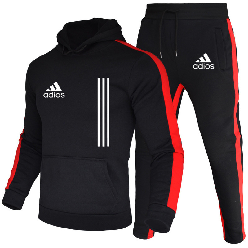 2022 Europe and the United States new autumn and winter men's fleece hooded printed sweater suit men's leisure sports suit