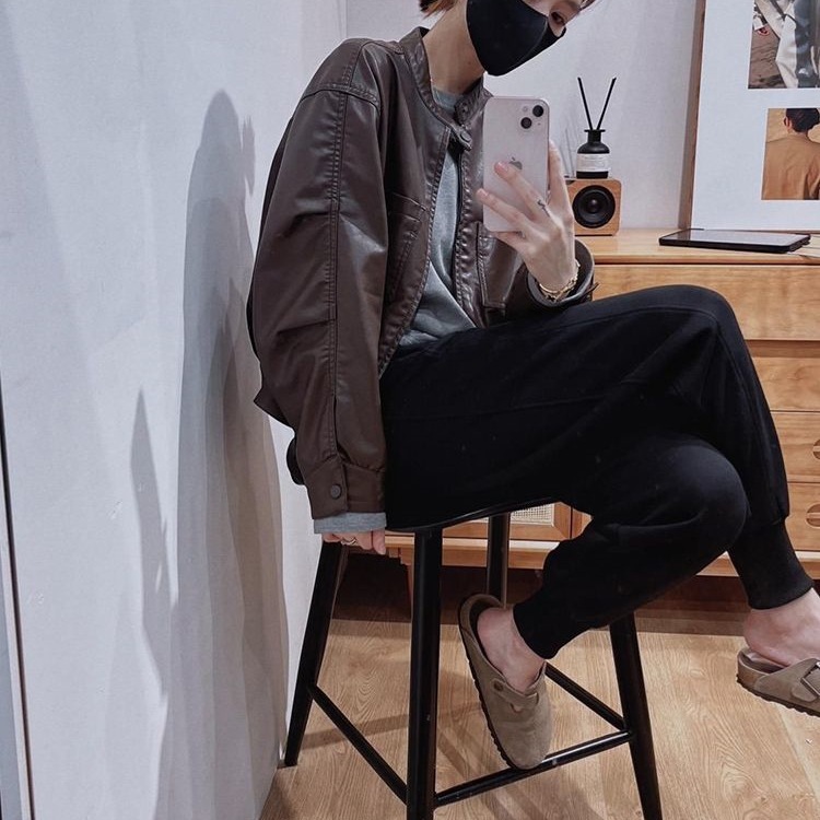 咖色皮衣2025早春新款爆款小个子短款立领小香风夹克外套女春秋款|undefined